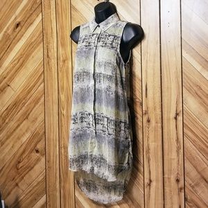 LUSH Sheer Long Button Down Tunic Blouse hi-low